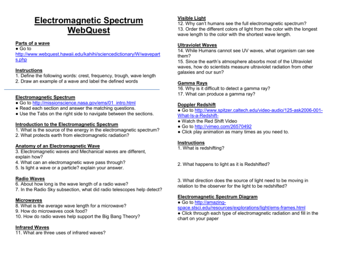 Electromagnetic spectrum webquest answer key