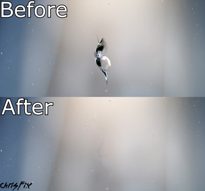 A small rock bounces off the windshield