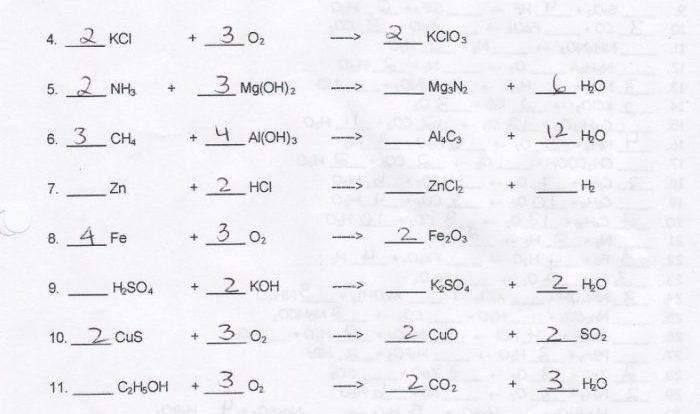 Intro to balancing equations worksheet answer key