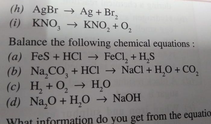 Balance the following chemical equations brainly