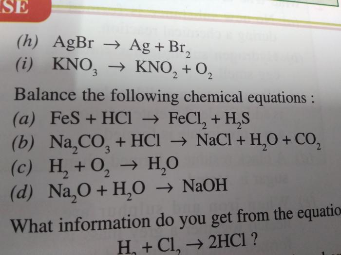 Balance the following chemical equations brainly